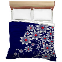 White Flowers On Blue Background Bedding 71064827
