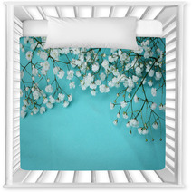 White Flowers On Blue Background Nursery Decor 60367806