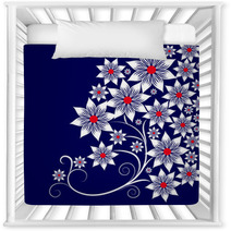 White Flowers On Blue Background Nursery Decor 71064827