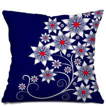 White Flowers On Blue Background Pillows 71064827