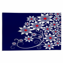 White Flowers On Blue Background Rugs 71064827
