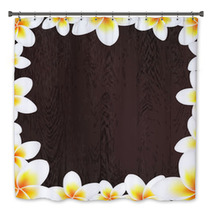 White Frangipani Frame With Wood Background Bath Decor 56560628