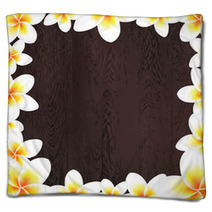 White Frangipani Frame With Wood Background Blankets 56560628