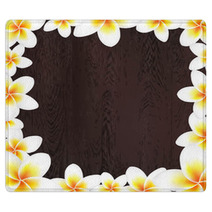 White Frangipani Frame With Wood Background Rugs 56560628
