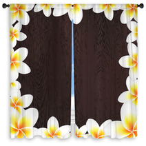 White Frangipani Frame With Wood Background Window Curtains 56560628