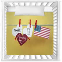 White Hearts - Cute Face Groundhog And Text Happy Groundhog Day. Nursery Decor 101340730