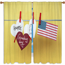 White Hearts - Cute Face Groundhog And Text Happy Groundhog Day. Window Curtains 101340730