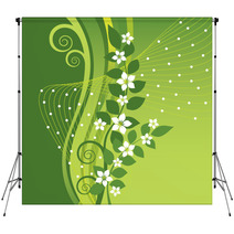 White Jasmine Flowers On Green Swirls Background Backdrops 50956545