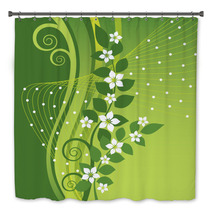 White Jasmine Flowers On Green Swirls Background Bath Decor 50956545