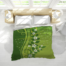 White Jasmine Flowers On Green Swirls Background Bedding 50956545