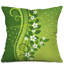 White Jasmine Flowers On Green Swirls Background Pillows 50956545