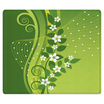 White Jasmine Flowers On Green Swirls Background Rugs 50956545