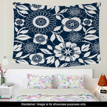 White Lace Crochet Flowers Seamless Pattern, Vector Wall Art 45589656