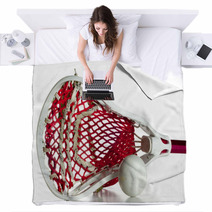 White Lacrosse Head With Red Meshing And Grey Ball Blankets 23517872