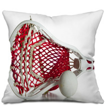 White Lacrosse Head With Red Meshing And Grey Ball Pillows 23517872