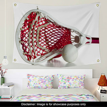 White Lacrosse Head With Red Meshing And Grey Ball Wall Art 23517872