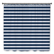 White Navy Rope Stripes On Dark Blue Seamless Pattern, Vector Bath Decor 56934827