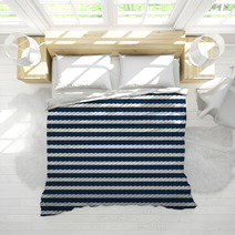 White Navy Rope Stripes On Dark Blue Seamless Pattern, Vector Bedding 56934827
