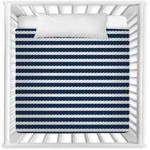 White Navy Rope Stripes On Dark Blue Seamless Pattern, Vector Nursery Decor 56934827