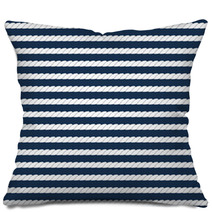 White Navy Rope Stripes On Dark Blue Seamless Pattern, Vector Pillows 56934827