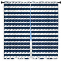 White Navy Rope Stripes On Dark Blue Seamless Pattern, Vector Window Curtains 56934827