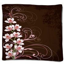 White Orchids With Pink Swirls And Grunge Frame Blankets 5160079
