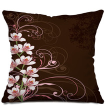 White Orchids With Pink Swirls And Grunge Frame Pillows 5160079