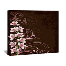 White Orchids With Pink Swirls And Grunge Frame Wall Art 5160079