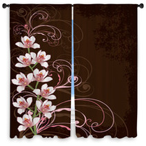 White Orchids With Pink Swirls And Grunge Frame Window Curtains 5160079