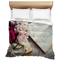 White Roses In A Glass Vase Bedding 61206181