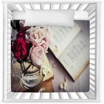 White Roses In A Glass Vase Nursery Decor 61206181