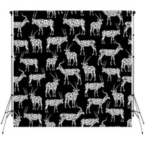 White Seamless Pattern With Antelope On Black Backdrops 102460486