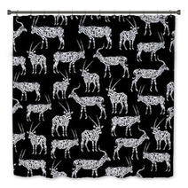 White Seamless Pattern With Antelope On Black Bath Decor 102460486