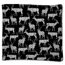 White Seamless Pattern With Antelope On Black Blankets 102460486