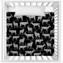 White Seamless Pattern With Antelope On Black Nursery Decor 102460486