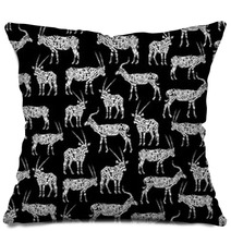 White Seamless Pattern With Antelope On Black Pillows 102460486