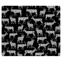 White Seamless Pattern With Antelope On Black Rugs 102460486