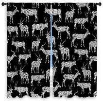 White Seamless Pattern With Antelope On Black Window Curtains 102460486