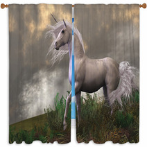 White Unicorn Stallion Window Curtains 48202053