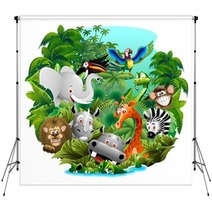 Wild Animals Cartoon On Jungle-Animali Selvaggi Nella Giungla Backdrops 57065045