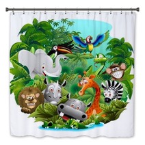 Wild Animals Cartoon On Jungle-Animali Selvaggi Nella Giungla Bath Decor 57065045