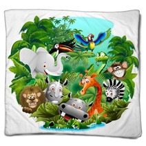 Wild Animals Cartoon On Jungle-Animali Selvaggi Nella Giungla Blankets 57065045