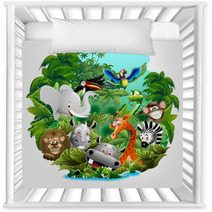 Wild Animals Cartoon On Jungle-Animali Selvaggi Nella Giungla Nursery Decor 57065045