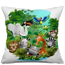 Wild Animals Cartoon On Jungle-Animali Selvaggi Nella Giungla Pillows 57065045