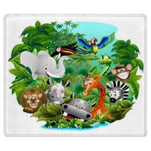 Wild Animals Cartoon On Jungle-Animali Selvaggi Nella Giungla Rugs 57065045