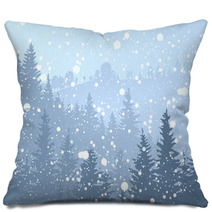 Wild Coniferous Snowy Forest. Pillows 47874966