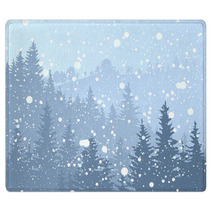 Wild Coniferous Snowy Forest. Rugs 47874966