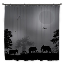 Wild Elephants At Sunset Bath Decor 67890917