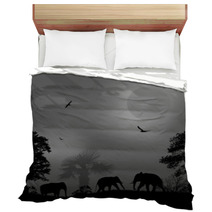 Wild Elephants At Sunset Bedding 67890917