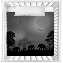 Wild Elephants At Sunset Nursery Decor 67890917